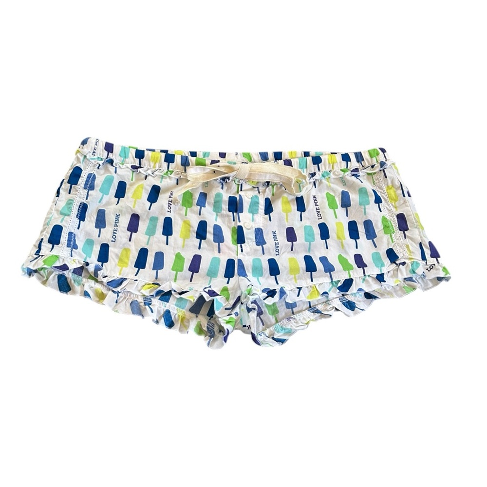 Vintage Y2K PINK Victoria’s Secret Popsicle Print Ruffle Sleep Shorts Large NWT
